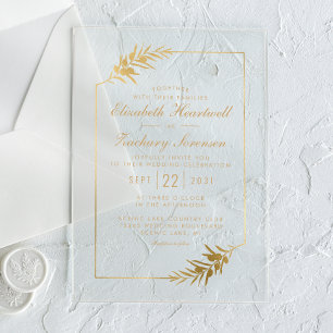 Invitations En Acrylique Cadre Botanique Élégant Mariage Or
