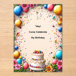 Invitations En Acrylique Cadre coloré de célébration d'anniversaire