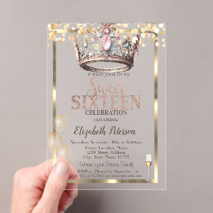 Invitations En Acrylique Cadre de ballons de couronne de princesse élégante