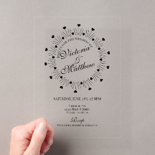 Invitations En Acrylique Cadre de coeurs gribouillés pour mariage