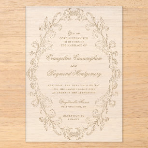 Invitations En Acrylique Cadre de mariage baroque romantique orné