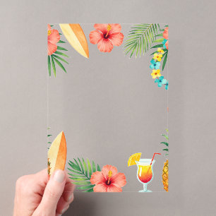 Invitations En Acrylique Cadre d'Hibiscus Tropical pour une ambiance Aloha