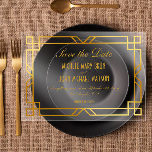 Invitations En Acrylique Cadre doré faux classe Élégant Enregistrez la date