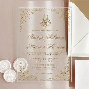 Invitations En Acrylique Cadre Doré Tourbillon Rustique Mariage Musulman