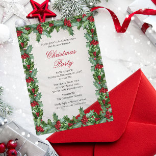Invitations En Acrylique Cadre élégant de houx et de baies pour la fête de