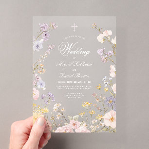 Invitations En Acrylique Cadre Floral Pastel Mariage Religieux