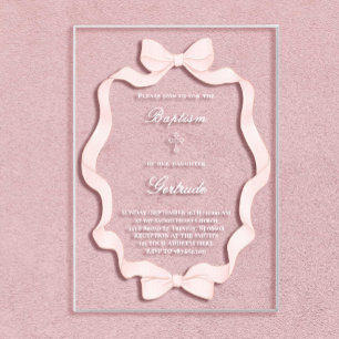 Invitations En Acrylique cadre ruban rose Baptême