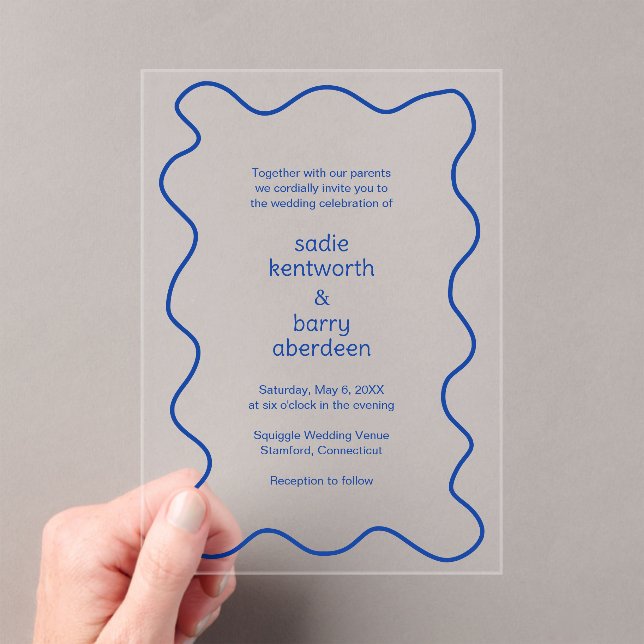 Invitations En Acrylique Cadre simple Cobalt Blue Squiger Mariage moderne (In situ (ordinateur de poche))