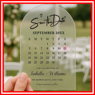 Invitations En Acrylique Calendrier avec Coeur Elegant Photo Mariage modern