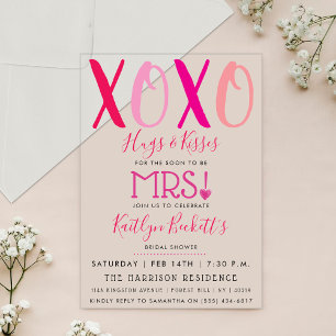 Invitations En Acrylique Câlins & Bisous (XOXO) Saint-Valentin Enterrement 