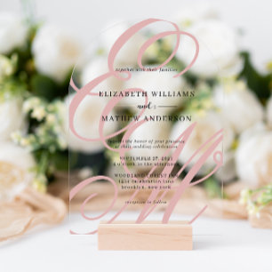 Invitations En Acrylique Calligraphie Dusty Pink Monogram Mariage Arch