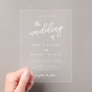 Invitations En Acrylique Calligraphie Joueuse moderne Mariage noir blanc