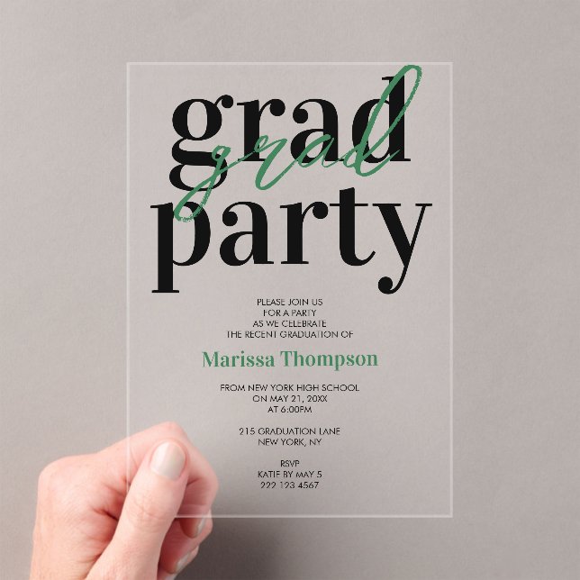 Invitations En Acrylique Calligraphie moderne Green Graduation Party (In situ (ordinateur de poche))
