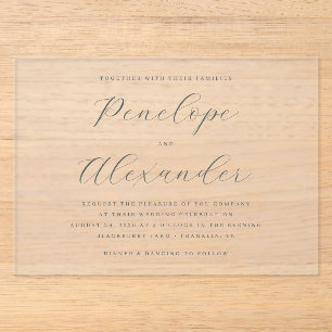 Invitations En Acrylique Calligraphie noire élégante