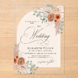 Invitations En Acrylique Calligraphie rustique Boho Terracotta Pampas Maria