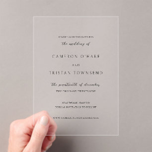 Invitations En Acrylique Cameron Simple Modern Wedding Enregistrer la date