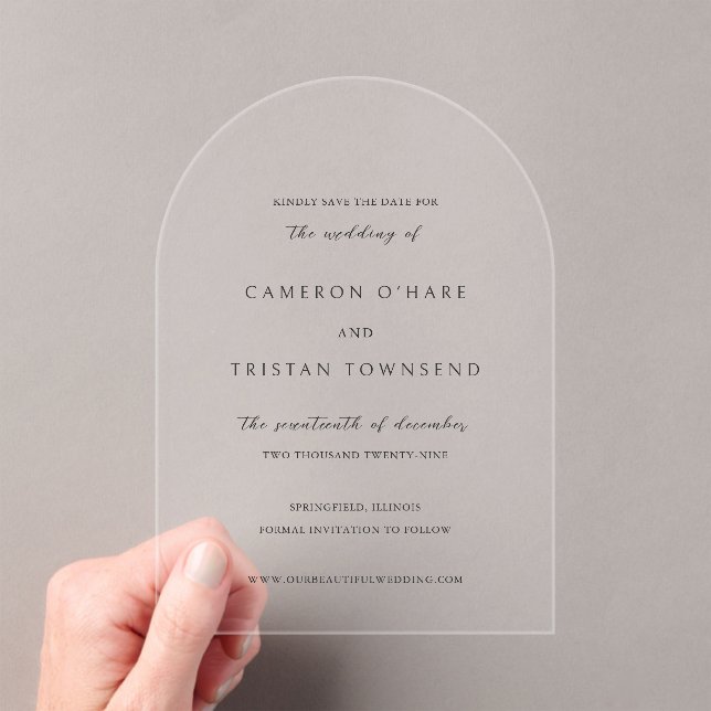 Invitations En Acrylique Cameron Simple Modern Wedding Enregistrer la date (In situ (ordinateur de poche))