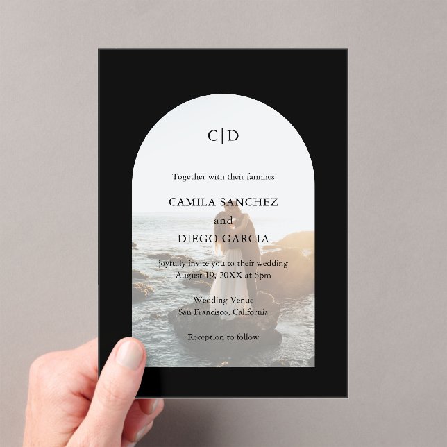Invitations En Acrylique Camila Black Arch Mariage moderne (In situ (ordinateur de poche))