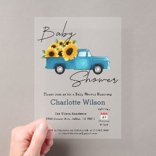 Invitations En Acrylique Camion d'aquarelle avec Baby shower de tournesol