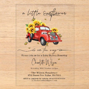 Invitations En Acrylique Camion rouge vintage avec Baby shower tournesol