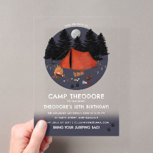Invitations En Acrylique Camping Outdoor Adventure Camping Fête d'anniversa