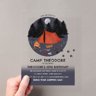 Invitations En Acrylique Camping Outdoor Adventure Camping Fête d'anniversa