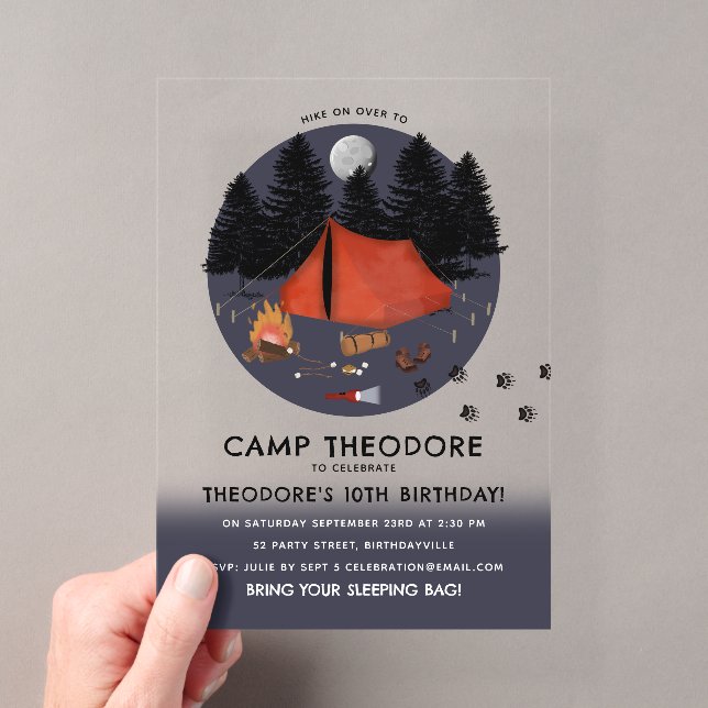 Invitations En Acrylique Camping Outdoor Adventure Camping Fête d'anniversa (In situ (ordinateur de poche))