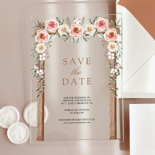 Invitations En Acrylique Canopée de mariage florale boho en bois à conserve