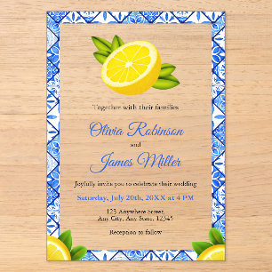 Invitations En Acrylique Carrelage bleu italien méditerranéen - Mariage cit