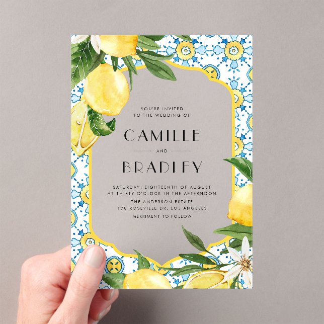 Invitations En Acrylique Carrelage marocain et citrons Mariage méditerranée (In situ (ordinateur de poche))