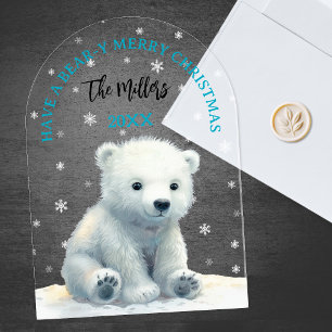 Invitations En Acrylique Carte de Noël ours polaire Joyeux Noël