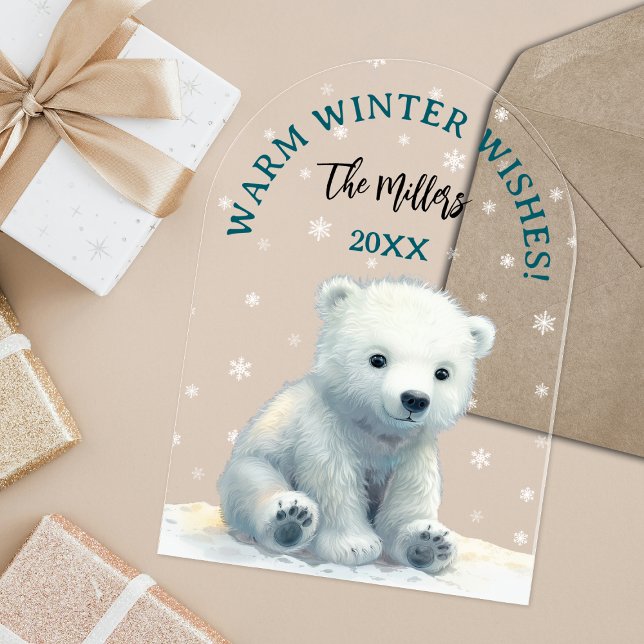 Invitations En Acrylique Carte de Noël pour bébé Ours Polaire clair (Clear Polar Bear Baby Christmas Card Acrylic Invitations)