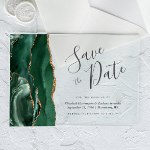 Invitations En Acrylique Carte de rappel de date moderne émeraude verte aga