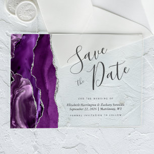 Invitations En Acrylique Carte de rappel moderne violette et argentée en ag