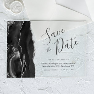 Invitations En Acrylique Carte de sauvegarde de date moderne en noir et arg
