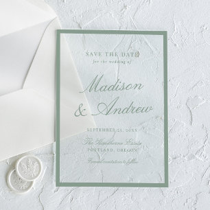 Invitations En Acrylique Carte de sauvegarde de mariage à bordure vert saug