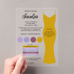 Invitations En Acrylique Carte d'information demoiselle d'honneur Propositi