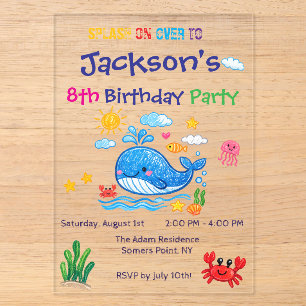 Invitations En Acrylique Carte d'invitation d'anniversaire pour enfants thè