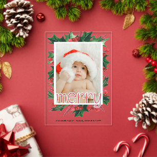 Invitations En Acrylique Carte personnalisée Photo Holly de Noël