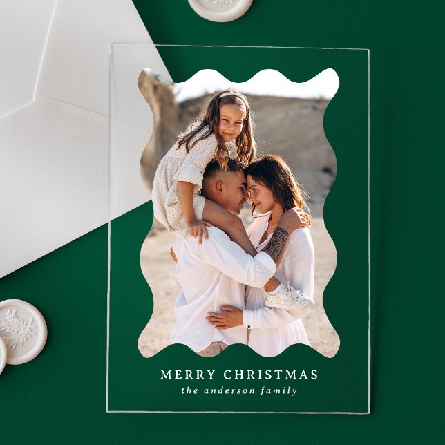 Invitations En Acrylique Carte photo de vacances Festive Retro Wavy Frame (Créateur téléchargé)