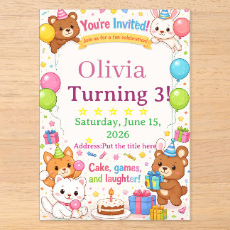 Invitations En Acrylique Carton d'invitation d'anniversaire pour enfants mi