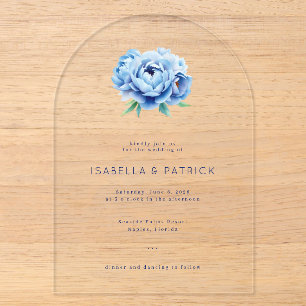 Invitations En Acrylique Carton d'invitation de mariage à fleurs bleues élé