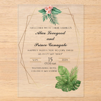 Invitations En Acrylique Carton d'invitation de mariage en acrylique tropic