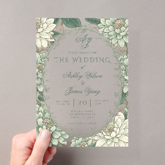 Invitations En Acrylique Carton d'invitation de mariage floral vert sauge b