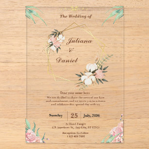 Invitations En Acrylique Cartons d'invitation de mariage en acrylique rose