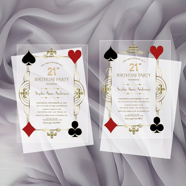 Invitations En Acrylique Casino Gold Art déco de luxe Vegas 21e anniversair (Créateur téléchargé)