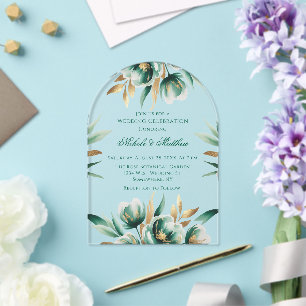 Invitations En Acrylique Célébration de mariage floral vert émeraude et ver