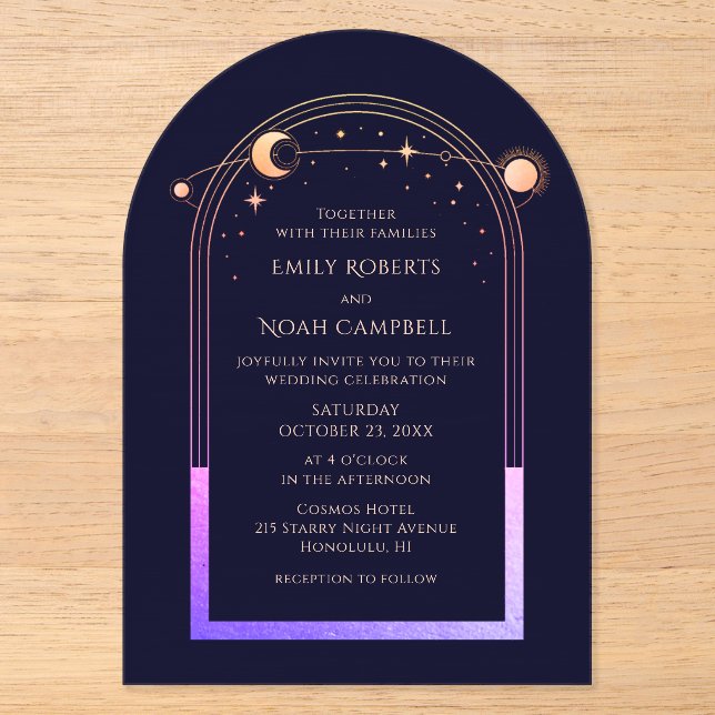Invitations En Acrylique Celestial Rainbow Sun Star Moon Wedding (Recto)