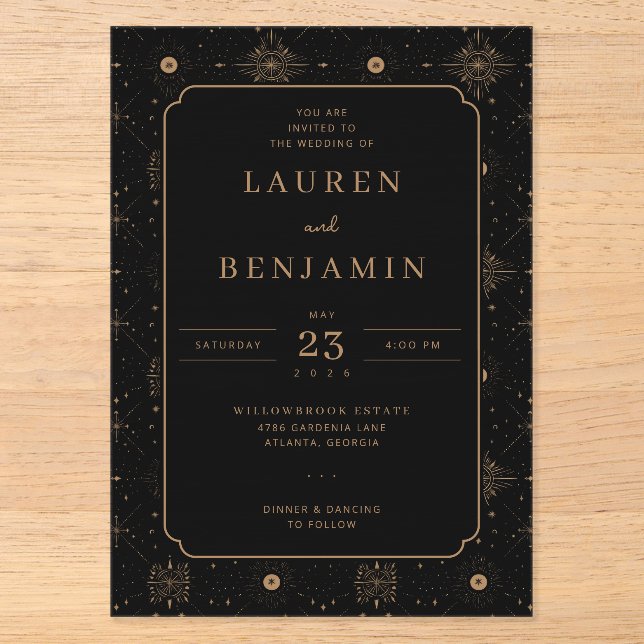 Invitations En Acrylique Celestial Romance Wedding (Recto)