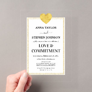 Invitations En Acrylique Cérémonie Lux Gold Heart Love & Engagement
